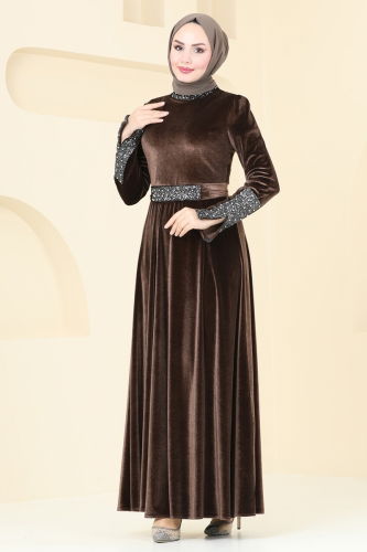 moda selvim Evening Dress ASM2776 Brown - Thumbnail