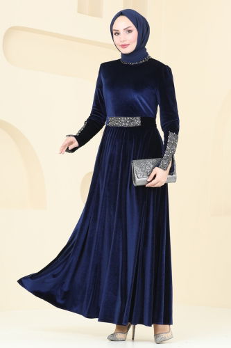 moda selvim Evening Dress ASM2776 Navy Blue - Thumbnail