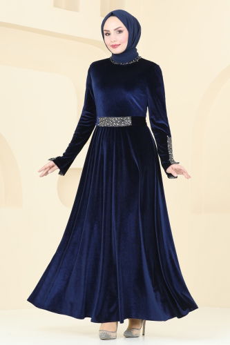 moda selvim Evening Dress ASM2776 Navy Blue - Thumbnail