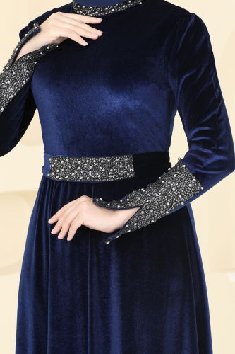 moda selvim Evening Dress ASM2776 Navy Blue - Thumbnail