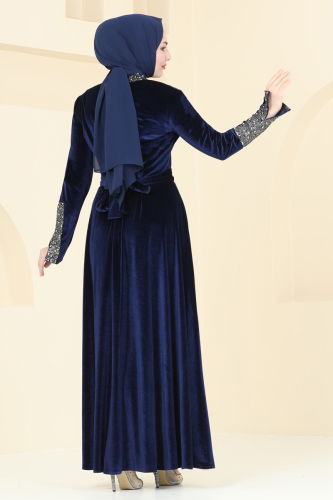 moda selvim Evening Dress ASM2776 Navy Blue - Thumbnail