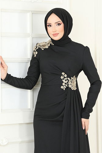 moda selvim Evening Dress ASM2803 Black - Thumbnail