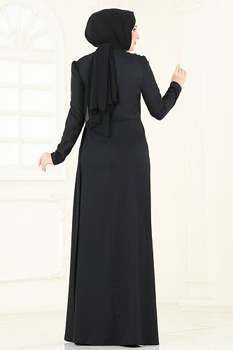 moda selvim فستان سهرة أسود ASM2803 - Thumbnail