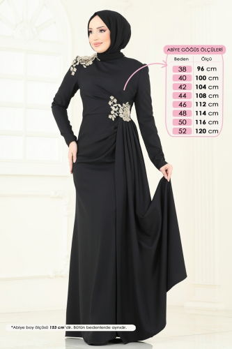 moda selvim فستان سهرة أسود ASM2803 - Thumbnail
