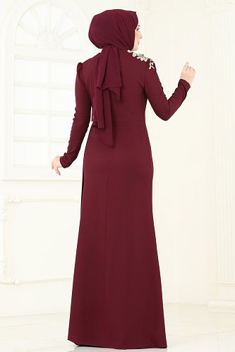 moda selvim Evening Dress ASM2803 Burgundy - Thumbnail