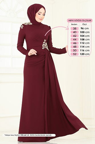 moda selvim Evening Dress ASM2803 Burgundy - Thumbnail