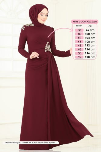 moda selvim فستان سهرة خمري ASM2803 - Thumbnail