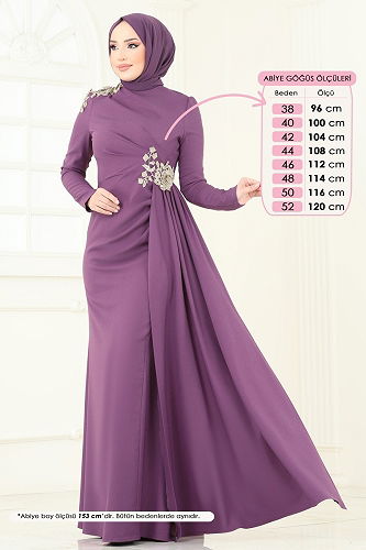 moda selvim Evening Dress ASM2803 Dark Lilac - Thumbnail