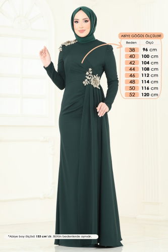 moda selvim فستان سهرة زيتي ASM2803 - Thumbnail