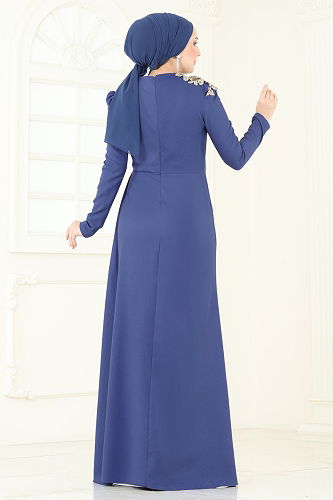 moda selvim فستان سهرة ازرق ASM2803 - Thumbnail