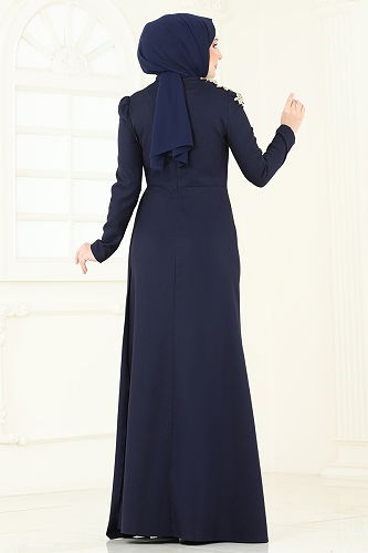 moda selvim Evening Dress ASM2803 Navy Blue - Thumbnail