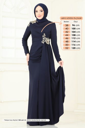 moda selvim Evening Dress ASM2803 Navy Blue - Thumbnail