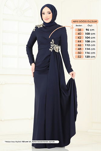 moda selvim فستان سهرة كحلي ASM2803 - Thumbnail