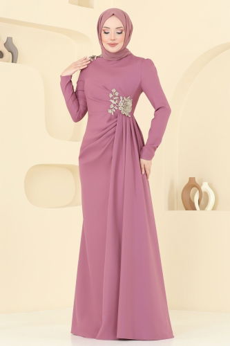 moda selvim فستان سهرة وردي ASM2803 - Thumbnail