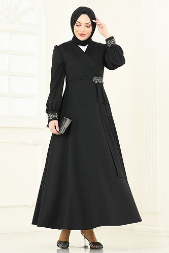 moda selvim Evening Dress ASM2804 Black - Thumbnail