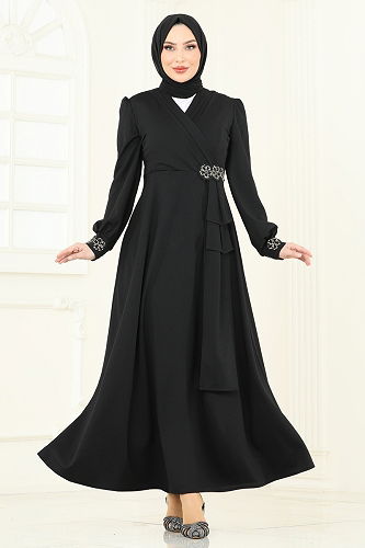 moda selvim فستان سهرة أسود ASM2804 - Thumbnail