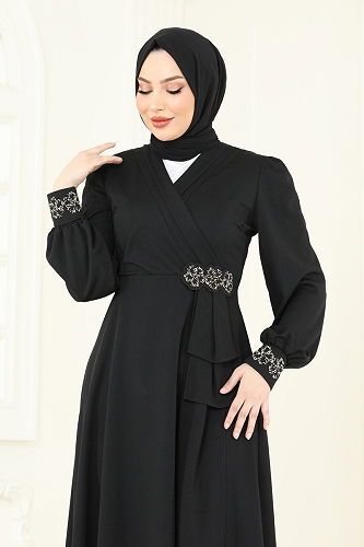 moda selvim فستان سهرة أسود ASM2804 - Thumbnail