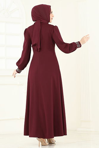 moda selvim Evening Dress ASM2804 Burgundy - Thumbnail