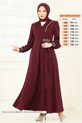 moda selvim Evening Dress ASM2804 Burgundy - Thumbnail