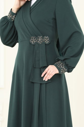 moda selvim Evening Dress ASM2804 Emerald - Thumbnail
