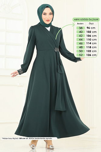 moda selvim Evening Dress ASM2804 Emerald - Thumbnail