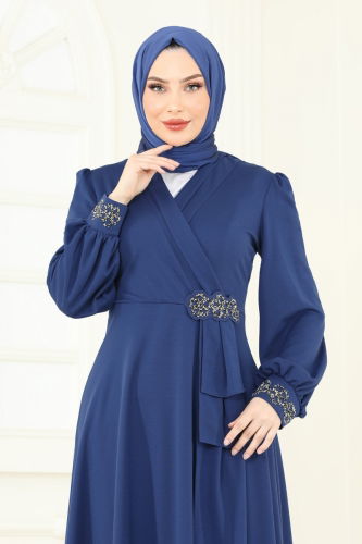 moda selvim فستان سهرة ازرق ASM2804 - Thumbnail