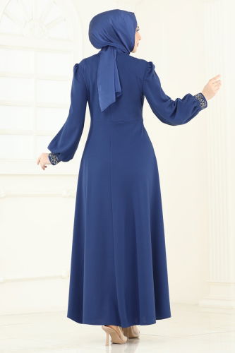 moda selvim فستان سهرة ازرق ASM2804 - Thumbnail