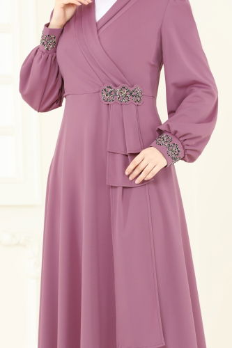 moda selvim فستان سهرة وردي ASM2804 - Thumbnail