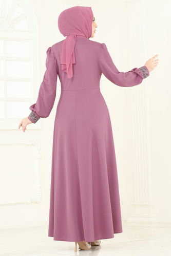 moda selvim فستان سهرة وردي ASM2804 - Thumbnail