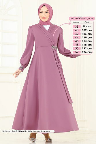 moda selvim فستان سهرة وردي ASM2804 - Thumbnail