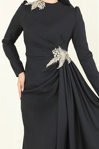 moda selvim Evening Dress ASM2810 Black - Thumbnail