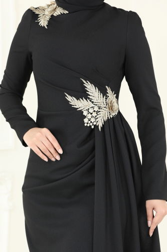 moda selvim فستان سهرة أسود ASM2810 - Thumbnail