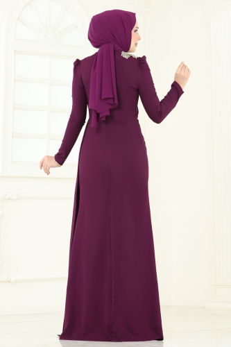 moda selvim Evening Dress ASM2810 Damson - Thumbnail