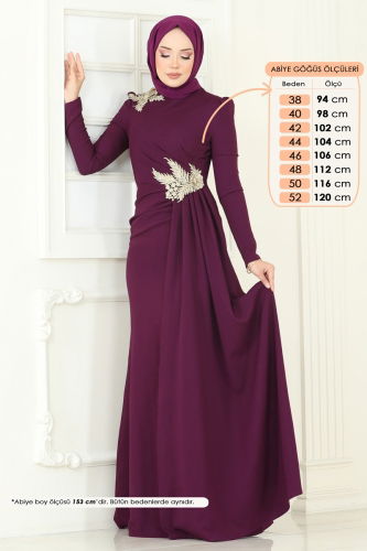 moda selvim Evening Dress ASM2810 Damson - Thumbnail