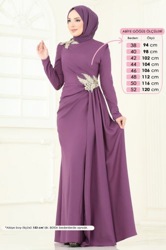 moda selvim فستان سهرة ليلكي غامق ASM2810 - Thumbnail