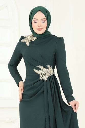 moda selvim Evening Dress ASM2810 Emerald - Thumbnail