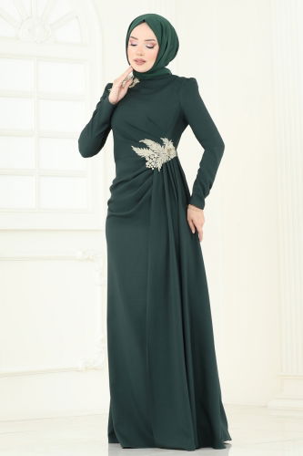 moda selvim Evening Dress ASM2810 Emerald - Thumbnail