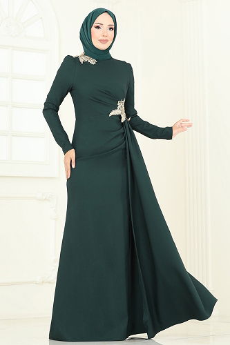 moda selvim Evening Dress ASM2810 Emerald - Thumbnail