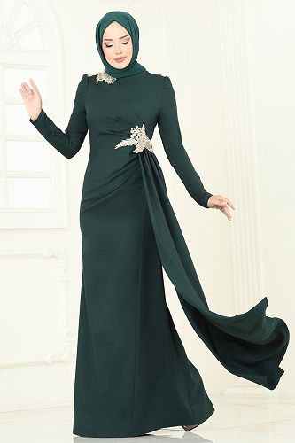 moda selvim Evening Dress ASM2810 Emerald - Thumbnail