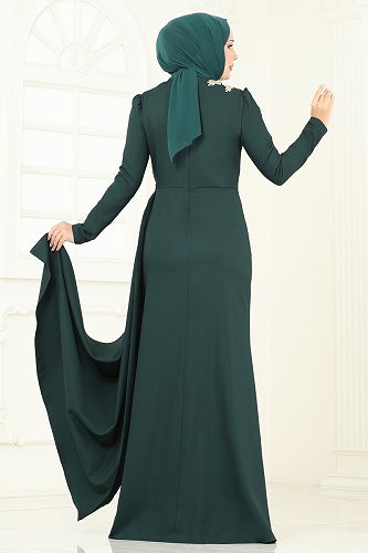 moda selvim فستان سهرة زيتي ASM2810 - Thumbnail