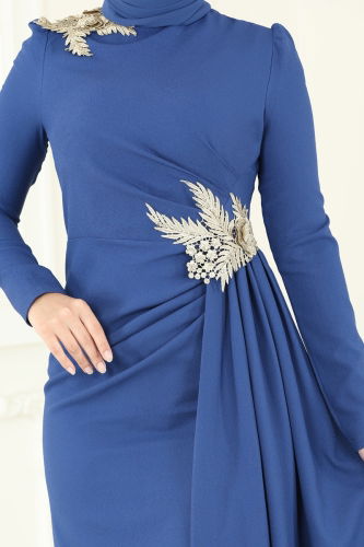 moda selvim Evening Dress ASM2810 Indigo - Thumbnail