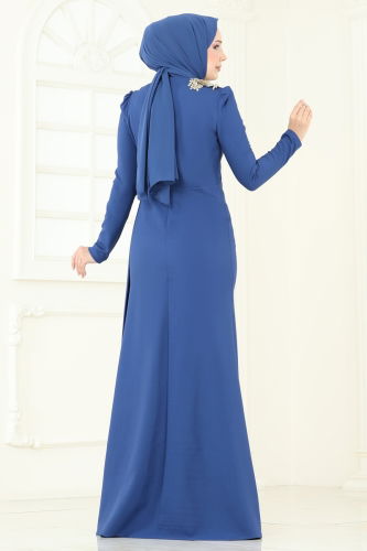 moda selvim Evening Dress ASM2810 Indigo - Thumbnail