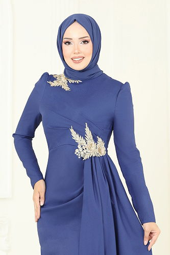moda selvim Evening Dress ASM2810 Indigo - Thumbnail