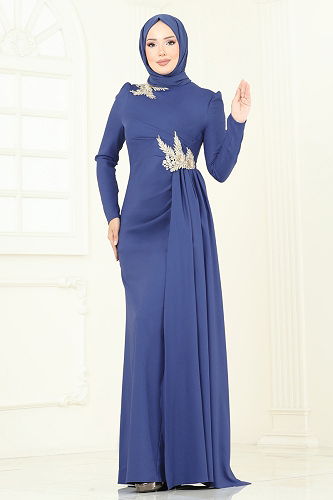 moda selvim فستان سهرة ازرق ASM2810 - Thumbnail