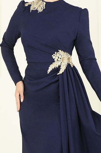 moda selvim Evening Dress ASM2810 Navy Blue - Thumbnail