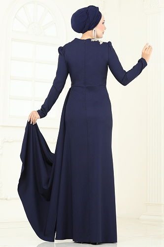 moda selvim Evening Dress ASM2810 Navy Blue - Thumbnail