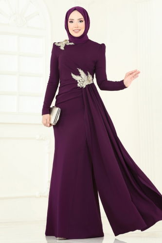 moda selvim Evening Dress ASM2810 Purple - Thumbnail