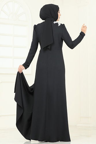 moda selvim Evening Dress ASM2810 Silver & Black - Thumbnail