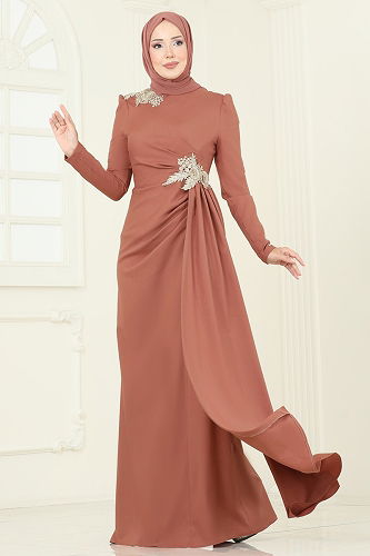 moda selvim Evening Dress ASM2810 Tan - Thumbnail
