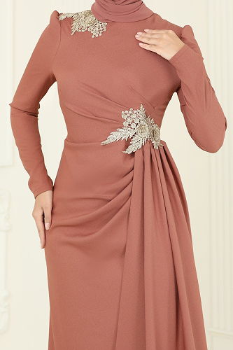 moda selvim Evening Dress ASM2810 Tan - Thumbnail